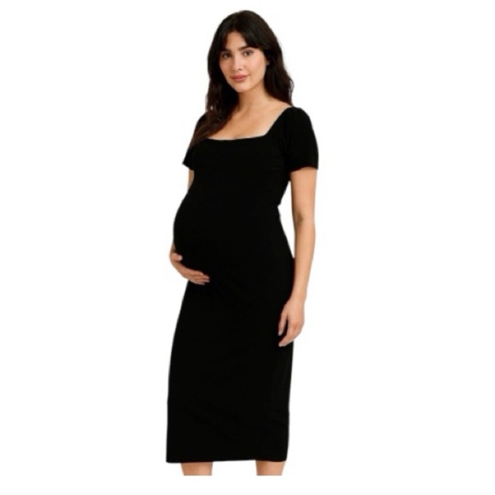 Hatch Black Square-Neck Maternity Midi Dress